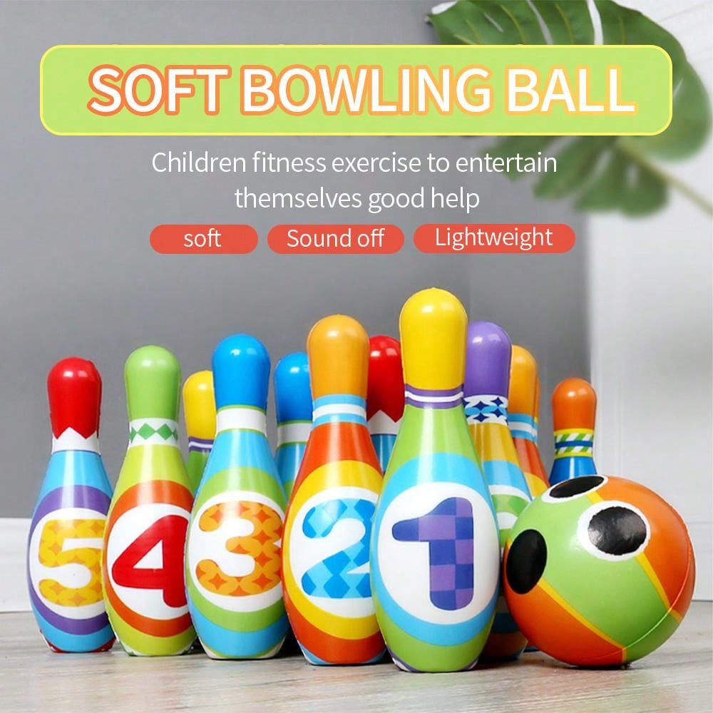 12pcs Colorful Pu Material Children'S Bowling Ball Set (10 Bottles, 2