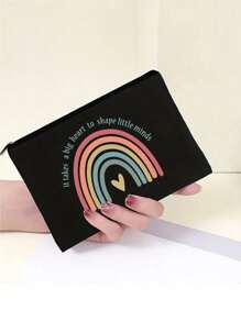 1個黑色彩虹字母收納袋,用這款愛心化妝包啟發您的老師-女士男士化妝包旅行化妝品收納袋,返校教師禮物,感謝教師化妝袋,收納袋,手提包,禮品袋,洗漱袋,旅行美容袋 - 適用於老人的便攜旅行化妝袋,適合聖誕,教師節,假期,返校和旅行的理想禮物 - 黑色 - 查看 5