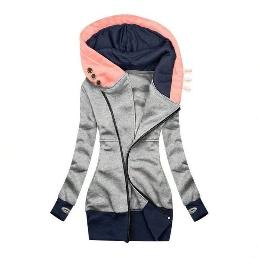 Cazadora Abrigo Chamarra Con Gorro Para Mujer - Gris - Ver 1