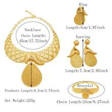 女士時尚首飾套裝,包括鍍金圓形項鍊、鍍杜拜吊墜、淚珠圓形項鍊、耳環、戒指、手鍊;非常適合婚禮、派對和節日禮物 - 金色 - 查看 2