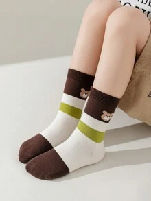 5對咖啡色熊圖案中筒男童襪 - 彩色 - 查看 2