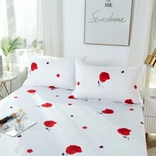 3入組數字印花聚酯彈性帶床上用品套裝(1床墊套、2枕套) - 玫瑰 - 查看 7