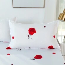 3入組數字印花聚酯彈性帶床上用品套裝(1床墊套、2枕套) - 玫瑰 - 查看 8