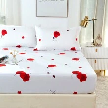 3入組數字印花聚酯彈性帶床上用品套裝(1床墊套、2枕套) - 玫瑰 - 查看 5