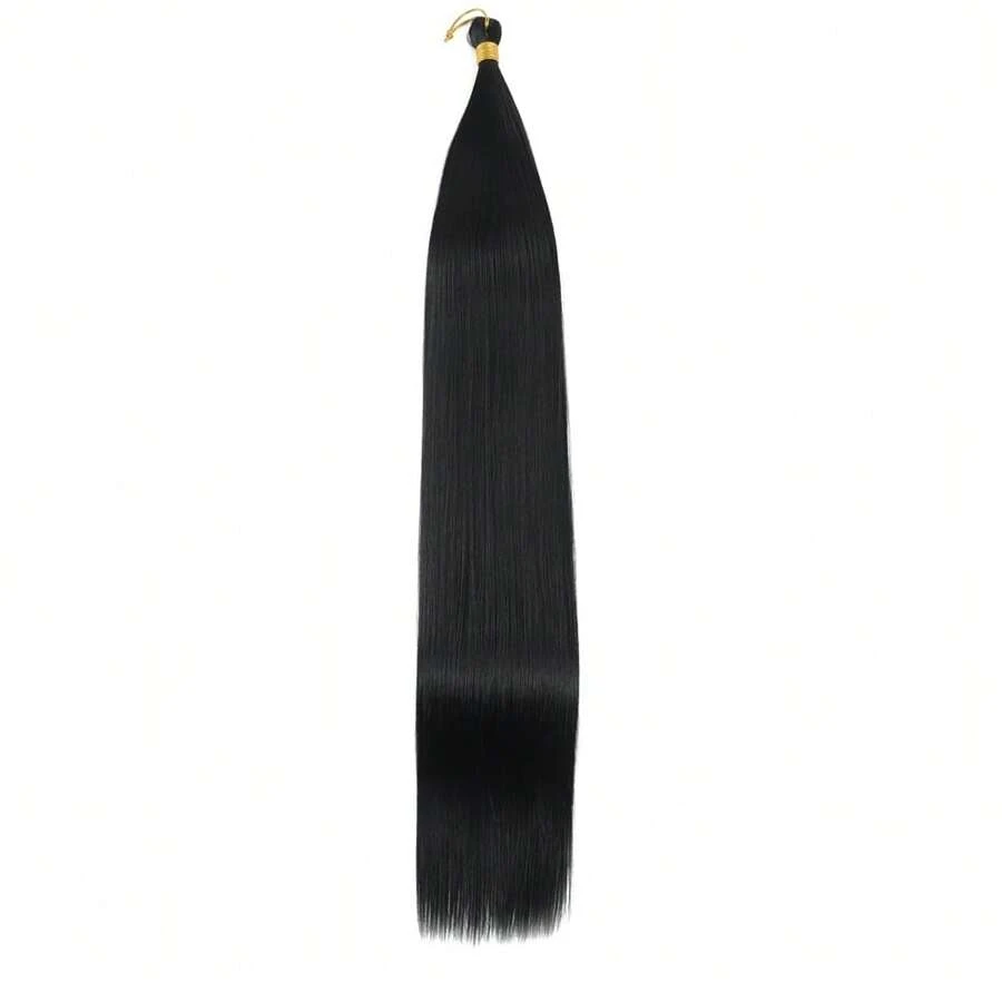 HONG SHI JIA Synthetic Bone Straight Braiding Bulk Crochet Braids Hair 24Inches Pre Stretched Braiding Hair For Box Braids Hair Extensions - Black - View 1