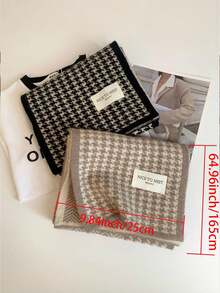 1條卡其色格紋圍巾,針織,保暖,雙層,可愛,厚實,優美的頸部保暖器,適合女孩和年輕人 - 卡其色 - 查看 4