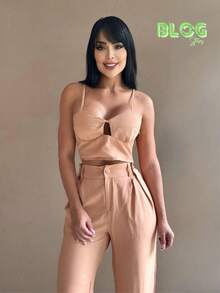 Women Two-piece Outfits - 卡其色 - 查看 3