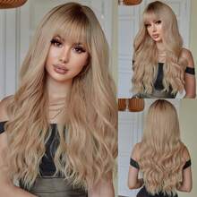 蜂蜜棕色性感浪漫長卷髮帶劉海24英寸合成高溫纖維女士假髮,適合女性日常使用,自然性感優雅浪漫,適用於女性日常使用、角色扮演、派對、假期、假日,自然優雅,樸素隨性 - 彩色 - 查看 1