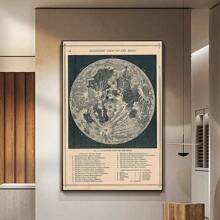 1张复古海报，月球地图，太空海报，月相海报，暗黑学院风装饰画，精美天文海报，复古墙面印刷太空海报，画廊，卧室，办公室墙面艺术装饰（无框/有框） - 黑色 - 查看 3