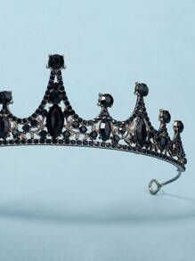 1 件经典设计合金和水钻新娘皇冠头带，适合女士，适合欧美风格婚礼派对作为伴娘和宾客装饰复古头饰万圣节 - 黑色 - 查看 2