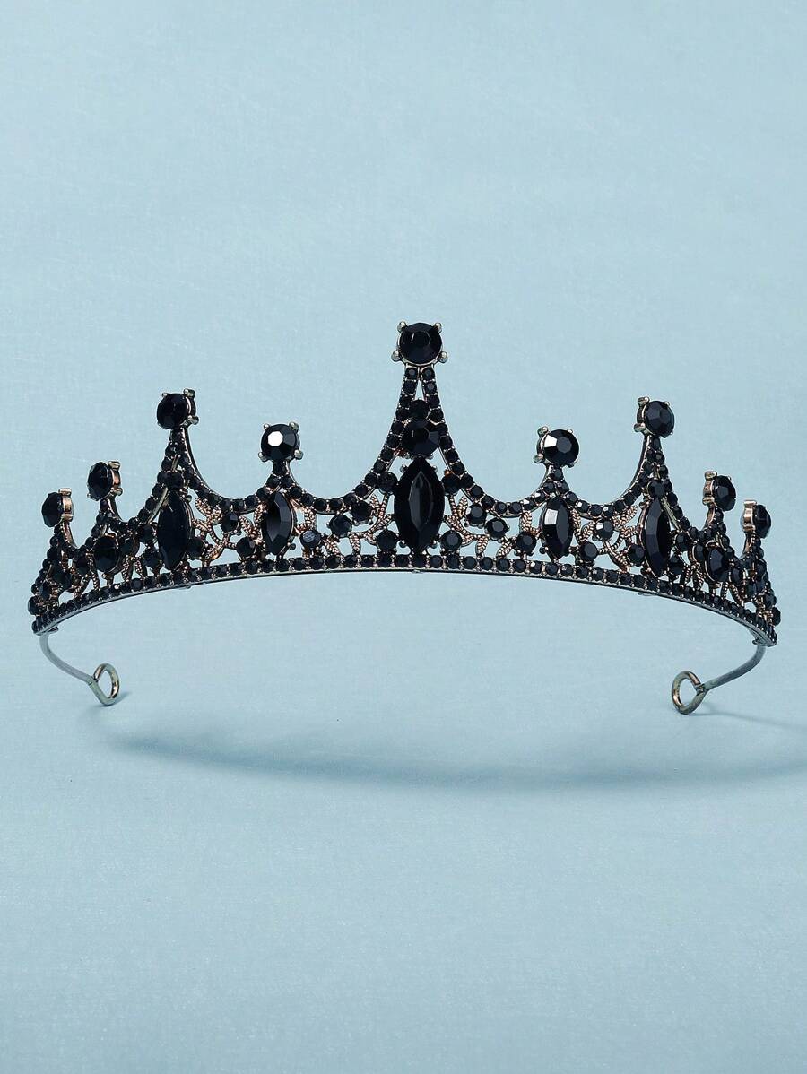 1 件经典设计合金和水钻新娘皇冠头带，适合女士，适合欧美风格婚礼派对作为伴娘和宾客装饰复古头饰万圣节 - 黑色 - 查看 1