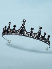 1 件经典设计合金和水钻新娘皇冠头带，适合女士，适合欧美风格婚礼派对作为伴娘和宾客装饰复古头饰万圣节 - 黑色 - 查看 3