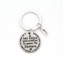 1 件字母图案圆形吊饰钥匙扣情人节 - 銀色 - 查看 32