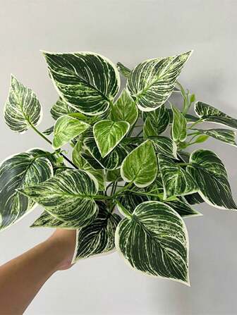 35cm 7-Prong Artificial Tropical Plant, Fake Pothos Leaves, Plastic Floral Vine, Wall Decor Material, Suitable For Office Desk, Indoor, Hotel Decoration, No Pot, Gift, Birthday, Graduation