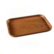 1pc Wooden Grain Effect Cup Tray For Kitchen, Bathroom, Restaurant, With Drainage Function - Coffee Brown - View 1