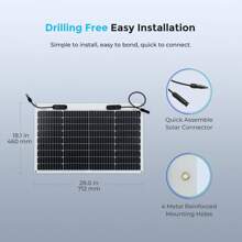 Renogy Flexible Solar Panel 50 Watt 12 Volt Monocrystalline Semi-Flexible Bendable Mono Off-Grid Charger for Marine RV Cabin Van Car Uneven Surfaces,Black - 黑色 - 查看 8