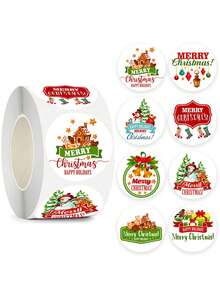 1 Roll Of Festive Christmas Decoration Graffiti Stickers Birthday Party Gift Envelope Sealing Stickers Party Baking Decoration Children'S Reward Stickers Praise Stickers - Multicolor - View 1