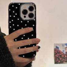 简约亮面外壳，带有碎花印花，适用于 iPhone 11 12 13 14 15 Pro Max Plus X Xs Max Xr 7 8 Plus - 黑色 - 查看 2