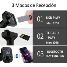 Transmisor Receptor De Audio Estéreo Fm Bluetooth Mp3 P/auto Accesorios Electrónicos para Coches - Negro - Ver 3