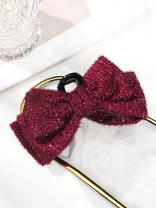 1pc 16cm Burgundy Glossy Silk Bowknot Hair Claw - Burgundy - View 6