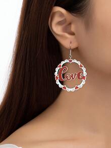 1 對卡通木製鏤空浪漫愛情主題耳環,帶有交叉心形和塗鴉印花,適合情人節、舞會、節日或音樂節 - 送給女朋友的完美約會禮物 - 彩色 - 查看 5