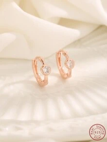 1對925純銀鑲嵌立方氧化鋯石耳環,優雅簡單的玫瑰金電鍍時尚耳環,適用於女性的日常穿著 - 玫瑰金 - 查看 5