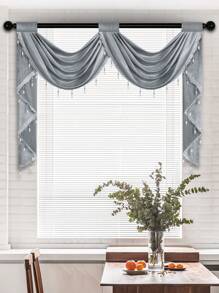 1pc Solid Color Hollow Out Embroidered European Style Luxury Curtain With Beaded Edge, Italian Material, Adjustable Width, Suitable For Living Room, Bedroom, Window And Door Decoration - Grey - View 2