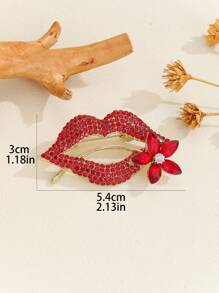 1個時尚豪華風格的合金和水晶紅唇形油滴胸針,適合情人節女性,可用作服裝或圍巾飾品 - 紅色 - 查看 3