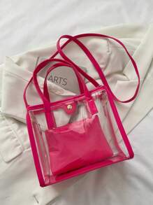 New Arrivals Texture Mother And Child Clear Handbag, Fashionable Candy-Colored Shoulder Bag And Crossbody Bag - Pink - View 5