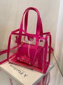 New Arrivals Texture Mother And Child Clear Handbag, Fashionable Candy-Colored Shoulder Bag And Crossbody Bag - Pink - View 1