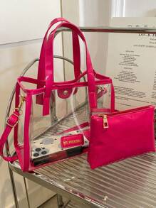 New Arrivals Texture Mother And Child Clear Handbag, Fashionable Candy-Colored Shoulder Bag And Crossbody Bag - Pink - View 2