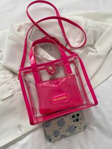 New Arrivals Texture Mother And Child Clear Handbag, Fashionable Candy-Colored Shoulder Bag And Crossbody Bag - Pink - View 4