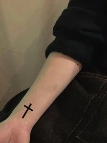 3张/套清新简约十字图案防水临时纹身贴纸 - 黑色 - 查看 3