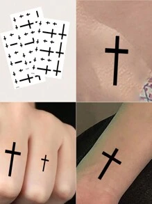 3张/套清新简约十字图案防水临时纹身贴纸 - 黑色 - 查看 1