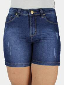 Shorts Jeans R7jeans Feminino Cintura Media Alta Lavagem Stone + Used + Puído