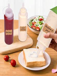 3 件裝調味品擠壓瓶,可重複使用的塑膠醬分配器,透明且易於清潔,帶矽膠漏斗和標籤貼紙,適用於番茄醬和橄欖油(250 毫升) - 白色 - 查看 2