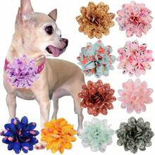 5pcs Random Color Mixed Hair Pet Decoration Flowers Floral Small Chiffon Kittens And Puppies Photo Flowers - Multicolor - View 1
