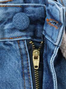 Women Denim Shorts - 中等水洗藍 - 查看 4