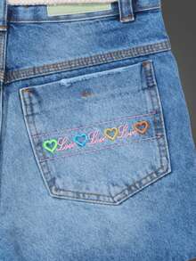 Women Denim Shorts - 中等水洗藍 - 查看 6