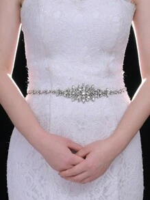 1入簡約鑲鑽新娘皮帶婚紗腰帶珠寶配飾 - 銀色 - 查看 1