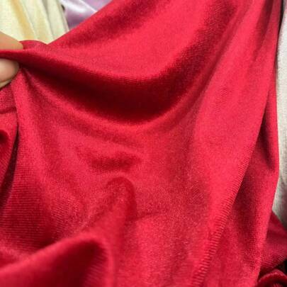 1 码纯红色天鹅绒面料，光滑高弹力涤纶天鹅绒面料，韩国天鹅绒面料，适用于旗袍、沙发靠垫、窗帘、桌布、发饰、婚礼场地装饰