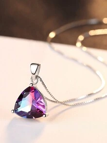 1套項鍊&耳環碧璽吊墜925純銀項鍊女性合成寶石時尚閃亮彩虹石耳環簡約時尚高質感珠寶情人節禮物婚禮珠寶 - 耳飾項鍊套裝 - 查看 3