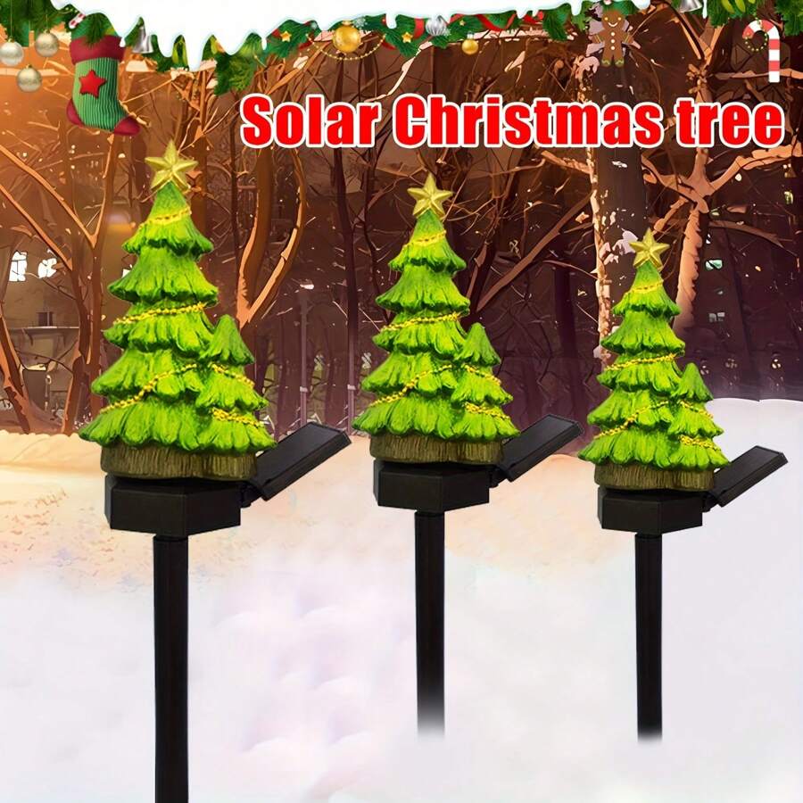 1 件太阳能户外庭院灯、太阳能树脂松树地插灯、太阳能树桩灯、太阳能草坪灯、户外圣诞装饰圣诞树、太阳能树灯、创意圣诞树灯，适用于庭院、花园、草坪、阳台、派对、小路、人行道等照明装饰灯，是圣诞节假期等的最佳礼物！
