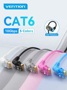VENTION Cat 6 Ethernet Patch Cable Cat6 LAN Network Cord 360° Rotation Dual-Curved Head Design Ultra Fine High Speed 10Gbps 500Mhz For PC, Laptop, PS4/5, Router, Modem, Printer And More - Pink - View 1