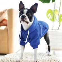 1pc Blue Dog Hooded Sweatshirt With Reflective Strip & Harness Hole, Soft & Warm Pet Clothes Suitable For Small/Medium/Large Dogs, For Autumn/Winter/Cold Weather/Spring - Blue - View 9