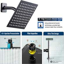 1入組高壓6"/8"淋浴花灑,附帶兩用手持花灑,配有78"超長軟管,3路分水器,黏性花灑固定架 - 黑色 - 查看 5