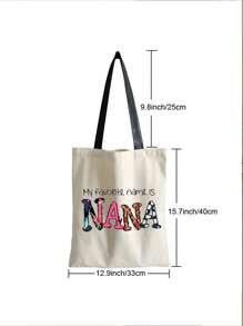 豹紋花卉nana印刷帆布提包,適合送給媽媽、老師、朋友、護士、購物袋、女性友人禮品袋、旅遊紀念、生日、情人節、國際婦女節派對、伴娘化妝品、母親節購物袋最佳禮物之一 - 米色 - 查看 3