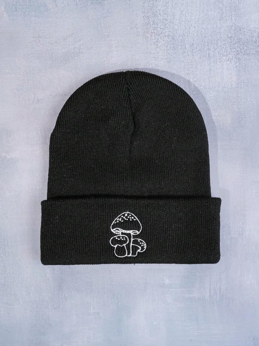 1件中性滑雪帽蘑菇針織帽y2k風格,適用於戶外運動,寒冷天氣,休閒穿著 - 黑色 - 查看 1