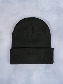 1件中性滑雪帽蘑菇針織帽y2k風格,適用於戶外運動,寒冷天氣,休閒穿著 - 黑色 - 查看 3