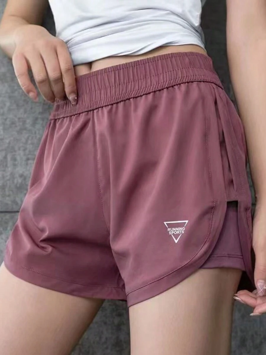 1條女士運動短褲，速乾、防眩光、跑步、寬鬆，配有拉鍊裝飾口袋，健身短褲內置隱藏口袋，可容納手機 - 玫紅色 - 查看 1